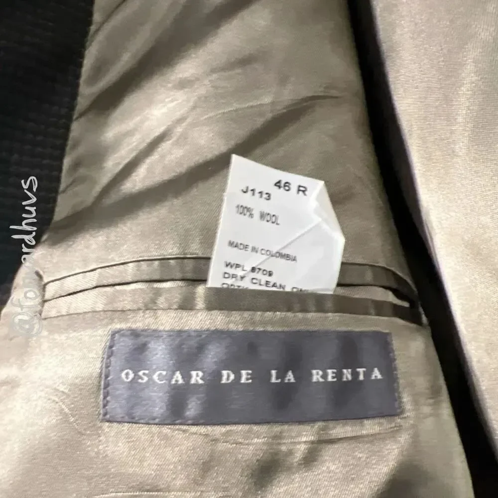 ☑️ Oscar de la Renta Wool Sport Coat Blazer Brown Check 2 Button 46R